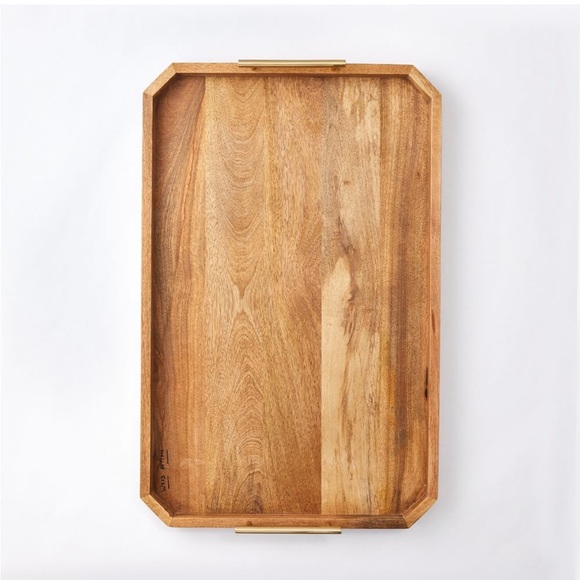 West Elm 18x28 Deco Wood & Brass Handle Tray - Picture 1 of 5